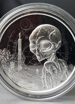 Серебряная монета "инопланетянин (пришелец)" серии "ghana alien" 1 унция чистого серебра, гана, 2021