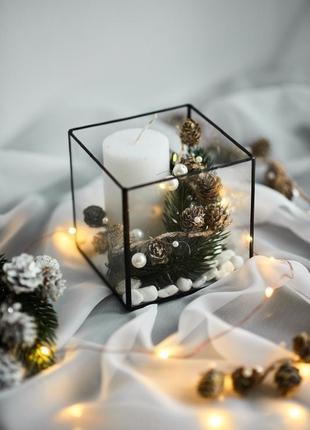 Подсвечник стеклянный новогодний "куб" комплект3 фото