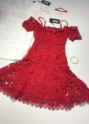 Яскраво червоне гіпюрову плаття на підкладці, нове plt4 фото