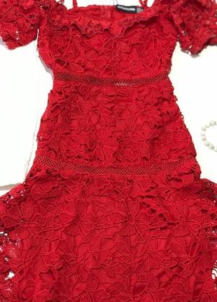 Яскраво червоне гіпюрову плаття на підкладці, нове plt6 фото