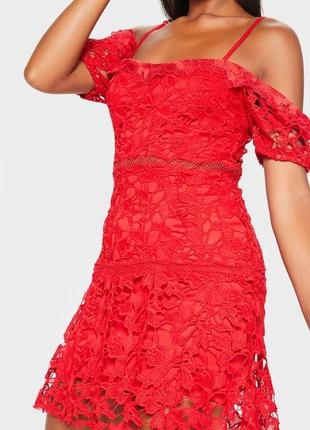 Яскраво червоне гіпюрову плаття на підкладці, нове plt7 фото