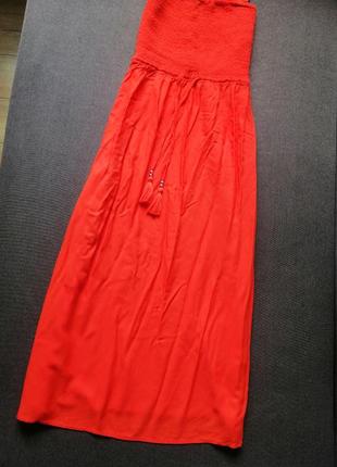 Женское красное сарафан платье на бретельках верх резинка ниже колена вискоза marks &amp; spenser3 фото