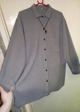 Стильная блузка-рубашка в клетку,с карманом,большого размера