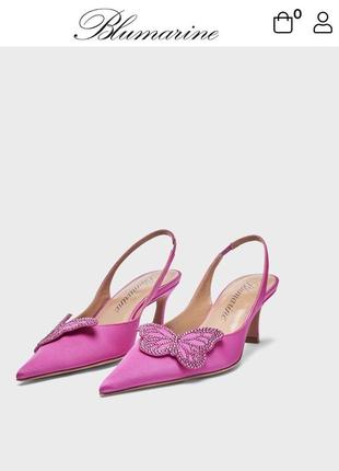 Вінтажні шкіряні рожеві туфлі човники blumarine з метеликом лодочки с бабочкой розовые9 фото
