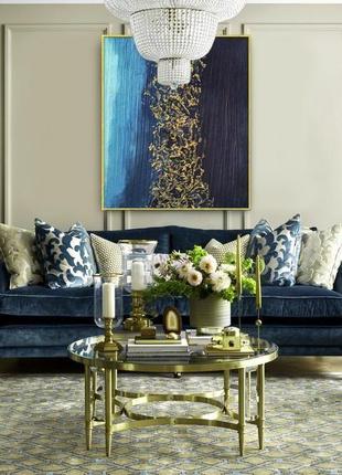 Голубая абстрактная живопись с золотой поталью "затерянный мир"2 фото