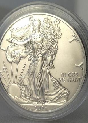 Инвестиционная серебряная монета "американский орел" 1 унция чистого серебра, сша, тип 1, 20213 фото