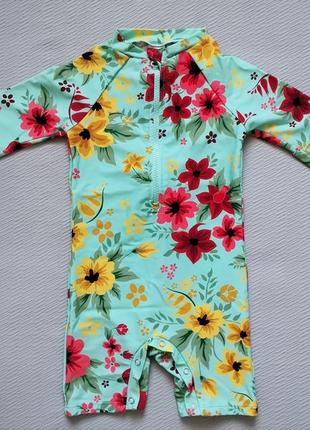 Класний сонцезахисний купальний костюм у квітковий принт на 18-24 місяці upandfast1 фото
