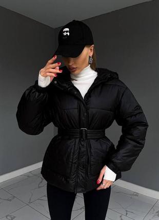 Женская куртка на синтепоне с карманами и поясом розміри: 42/4...4 фото