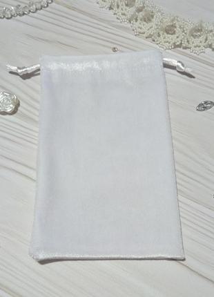 Подарунковий мішечок з оксамиту 10 х 16 см (оксамитовий мішечок, мішечок для прикрас) колір - білий2 фото