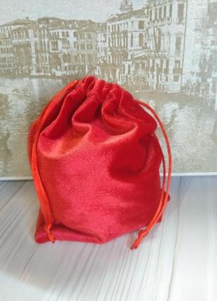 Подарочный мешочек из бархата 13 х 18 см (бархатный мешочек, мешочек для украшений) цвет - красный