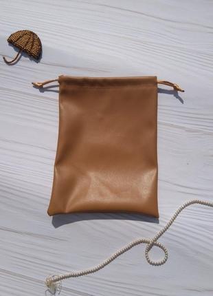 Подарочный мешочек из эко-кожи 13*18 см (кожаный мешочек, мешочек для украшений) цвет - карамель2 фото