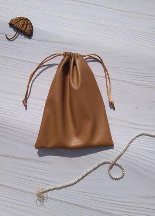 Подарочный мешочек из эко-кожи 13*18 см (кожаный мешочек, мешочек для украшений) цвет - карамель1 фото