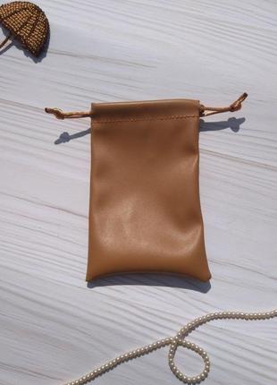 Подарочный мешочек из эко-кожи 8*12 см (кожаный мешочек, мешочек для украшений) цвет - карамель2 фото