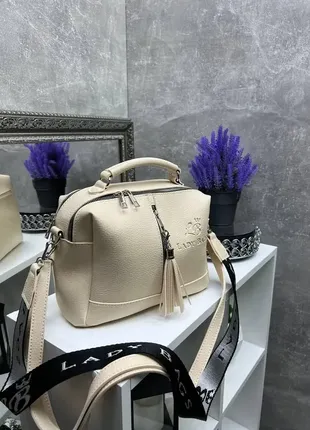 Беж — стильна, якісна сумка lady bags на два відділення з двома знімними ременями3 фото