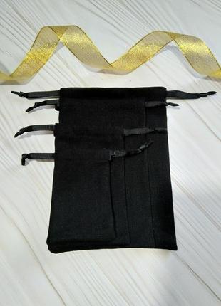 Подарунковий мішечок з льону 10*16 см (лляний мішечок, мішечок для прикрас) колір – чорний3 фото