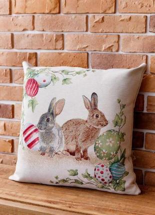 Великоднева декоративна подушка веснянка зайці 45х45 см