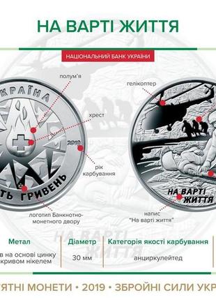 Монета на страже жизни (посвящается военным медикам) 10 гривен, 2019 год2 фото