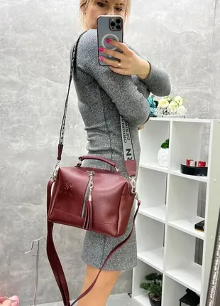 Бордо — стильна, якісна сумка lady bags на два відділення з двома знімними ременями8 фото