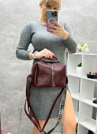 Бордо — стильна, якісна сумка lady bags на два відділення з двома знімними ременями9 фото