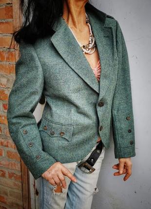 Шерстяной пиджак жакет шотландия шерсть с погонами мужской2 фото