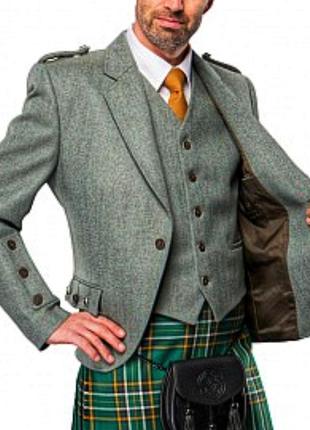 Шерстяной пиджак жакет шотландия шерсть с погонами мужской9 фото