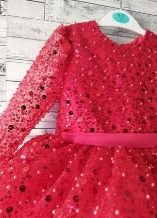 Красное платье для девочки от 1 года и больше с бисером и паеткой3 фото