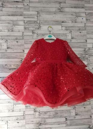 Красное платье для девочки от 1 года и больше с бисером и паеткой2 фото