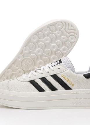 Кроссовки adidas gazelle bold beige/black/white10 фото