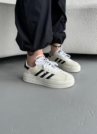 Кроссовки adidas gazelle bold beige/black/white6 фото