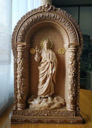 Дерев'яна ікона, різьблена господа ісуса христа спасителя