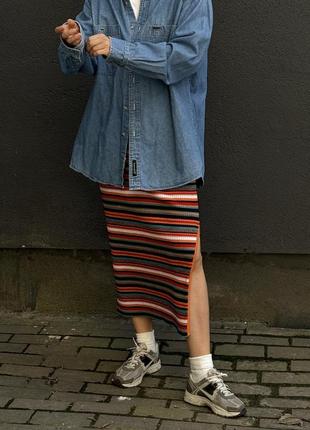 Zara в'язана спідниця міді в рубчик, смужку, розмір m2 фото