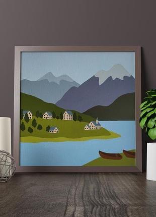 Норвежские горы, скандинавский пейзаж, картина акрил, 30х30 см, холст на картоне