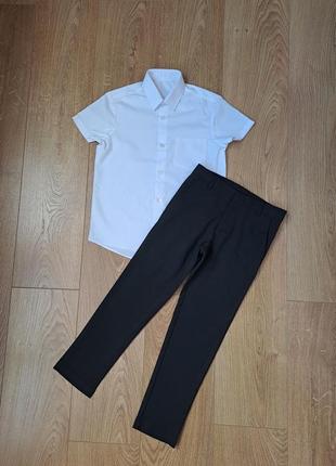 Нарядный набор для мальчика/костюм/черные брюки/белая рубашка с коротким рукавом для мальчика