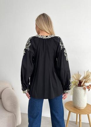 Черная вышитая рубашка ❤️ черная вышиванка ❤️ женская вышиванка ❤️ вишита блуза5 фото