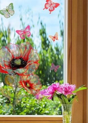 Наліпки сонцелови на вікно квіти маки fk053-12 фото