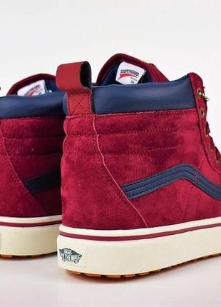 Зимние женские, мужские кеды на меху vans sk8 high бордовые (ванс, кеди)3 фото