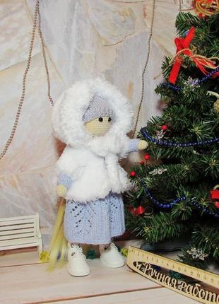 Лялечка зимова з комплектом одягу в'язана тыквоголовка