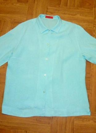 Льняная женская рубашка - блузка nadine h. голубая весенняя-летняя в идеале6 фото