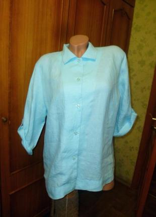 Льняная женская рубашка - блузка nadine h. голубая весенняя-летняя в идеале