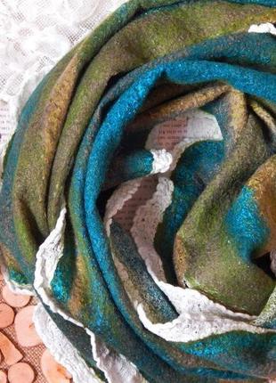 Снуд шарф шарф стильный из шерсти зеленая гамма1 фото