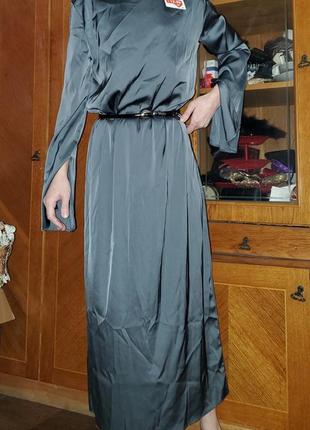 Сатиновое атласное платье zara свободного покроя6 фото