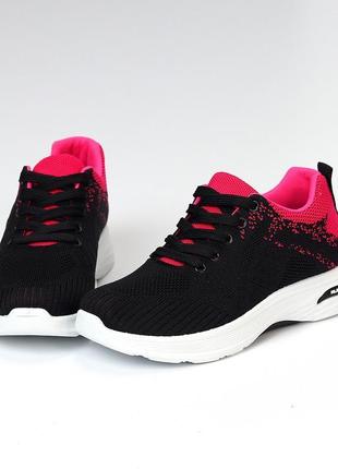 Яскраві міксові текстильні зручні чорні рожеві кросівки весна-...2 фото