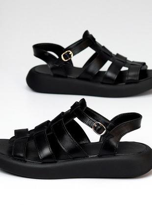 Практичні універсальні комфортні чорні шкіряні сандалі босоніж...2 фото