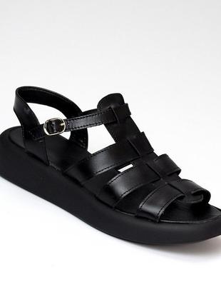 Практичні універсальні комфортні чорні шкіряні сандалі босоніж...3 фото