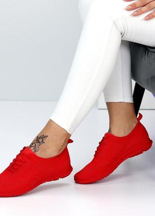 Літні текстильні тканинні жіночі яскраві червоні кросівки3 фото