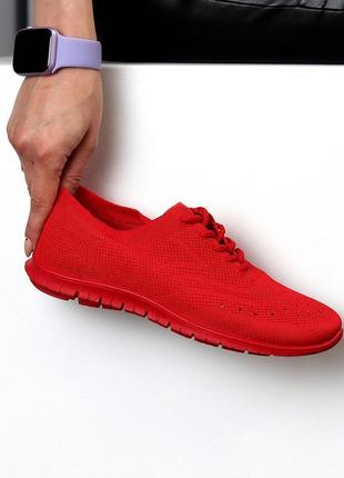 Літні текстильні тканинні жіночі яскраві червоні кросівки9 фото