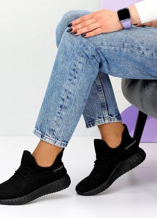 Легкі еластичні текстильні тканинні жіночі чорні кросівки колі...10 фото