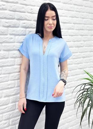 Однотонна літня блуза "nice", блакитний4 фото