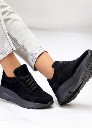 Базові чорні замшеві жіночі кросівки натуральна замша доступна...1 фото
