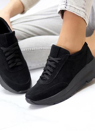 Базові чорні замшеві жіночі кросівки натуральна замша доступна...6 фото
